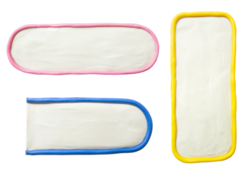 Set of plasticine oval frames. Text templates white with colored borders.