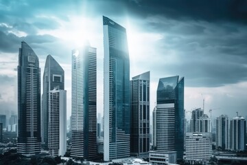 Fototapeta na wymiar modern cityscape with skyscrapers under a cloudy sky. Generative AI
