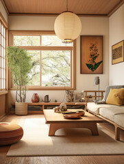 Living room for interior architecture with Japan style, Traditional Japanese style with wood and paper elements