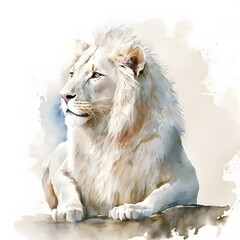 Weißer Löwe Wasserfarben Illustration. Generative AI
