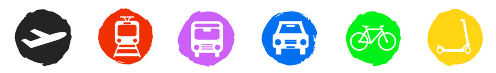 6 Verkehrsmittel auf bunten Buttons