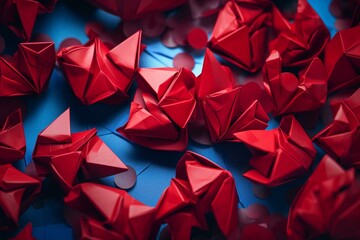 Origami hearts background for Valentine's day and love story theme. Generative AI