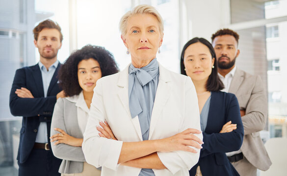 Corporate, Crossed Arms And Portrait Of Business People In Office With Confidence, Pride And Motivation. Teamwork, Diversity And Serious Men And Women For Success, Company Mission And Leadership