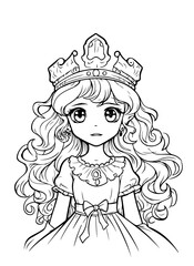Princess vector coloring book black and white for adults isolated line art on white background.
