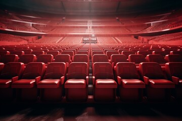 A 3D rendered tier with red plastic seats in a stadium or venue. Generative AI