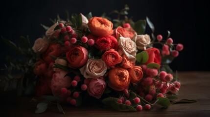 Obraz na płótnie Canvas Valentines day bouquet of flowers. AI generated