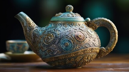Elegant teapot with intricate ceramic. AI generated
