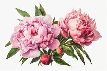 Beautiful watercolor pink peony bouquet png on clear background. Perfect for cards. Generative AI