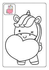 Unicorn Coloring page book for children girl kids with cute cartoon vector illustration printable theme