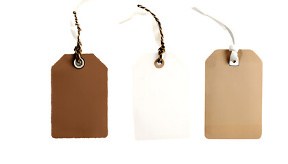 set of tags,,white and coffee color, tag and old tag isolated on transparent background
