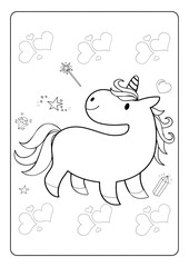 Unicorn Coloring page book for children girl kids with cute cartoon vector illustration printable theme