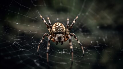 Creepy and crawly spider weaving web. AI generated