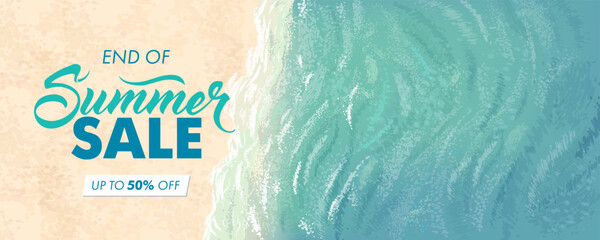 Summer sale horizontal banner. Vector beautiful realistic top view illustration of sandy summer beach © AM_art