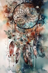 Dreamcatcher watercolor collection with feather