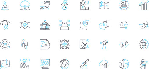Scientific inquiry linear icons set. Investigation, Experimentation, Hypothesis, Observation, Data, Analysis, Research line vector and concept signs. Methodology,Accuracy,Precision outline