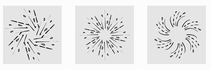 Doodle hand drawn sunburst explosion elements, vector, isolated