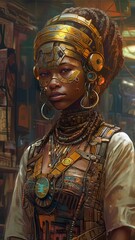 Fototapeta premium Illustration of a Fantasy woman and abstract art, AI Generated