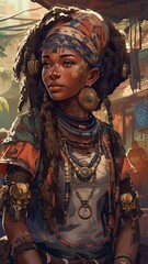 Fototapeta premium Illustration of a Fantasy woman and abstract art, AI Generated