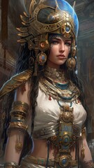 Illustration of a Fantasy woman and abstract art, AI Generated