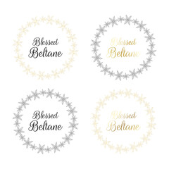 Blessed Beltane inscription in esoteric circle, round frame. Vector illustration