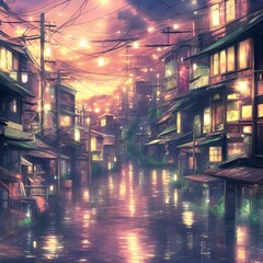 雨上がりの町並み / Townscape after the rain　Generative AI