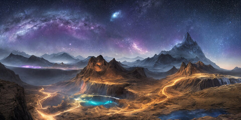 Fototapeta na wymiar Fantasy planet, night sky on background. AI Generative