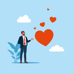 Male receiving love message. Valentines day concept for banner, website design or landing web page. Modern vector illustration in flat style.