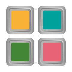 square colored three-dimensional buttons. Volumetric square buttons. Vector illustration.