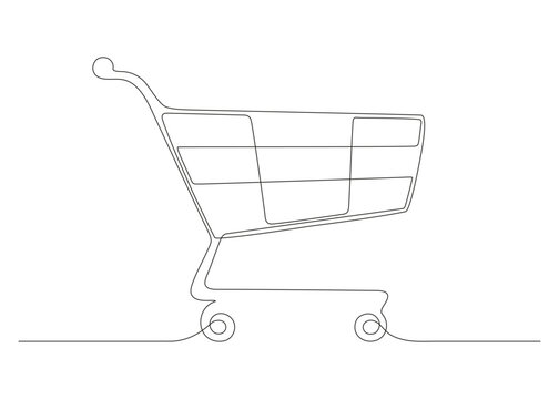 recommend clip art: Shopping cart continuous one art line drawing. Online shopping in store. Trolley shopping cart business concept. Single line hand drawn style. Vector outline