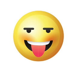 High quality emoticon isolated on white background. Teasing emoji with tongue sticking out.