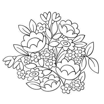 Flowers bouquet hand-drawn sketch vector coloring page outline