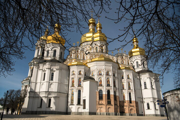 The restored Holy Dormition Cathedral, the main Cathedral temple of Kyiv Pechersk Lavra in Kyiv, Ukraine, April 2023