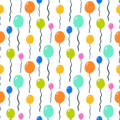Balloons seamless pattern. Flying inflatable balls cartoon vector illustration. Bright modern design for children's, party.