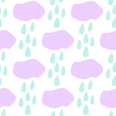 Seamless pattern with clouds and raindrops