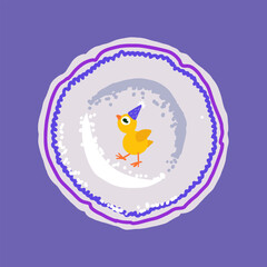 Chicken drawn on a plate, vector illustration