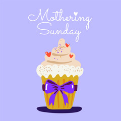 Mothering sunday greeting card. Hand drawn cupcake. Vector illustration.