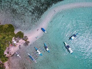 Aerial view of boats in the remote islands of Philippines