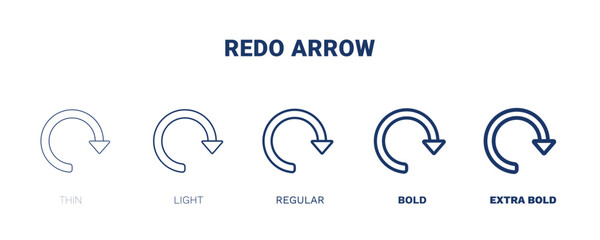 redo arrow icon. Thin, light, regular, bold, black redo arrow icon set from user interface collection. Outline vector. Editable redo arrow symbol can be used web and mobile