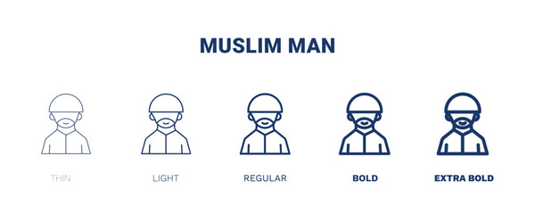 muslim man icon. Thin, light, regular, bold, black muslim man icon set from people and relation collection. Outline vector. Editable muslim man symbol can be used web and mobile