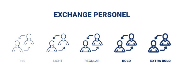 exchange personel icon. Thin, light, regular, bold, black exchange personel icon set from user interface collection. Outline vector. Editable exchange personel symbol can be used web and mobile - obrazy, fototapety, plakaty