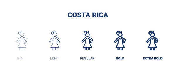 costa rica icon. Thin, light, regular, bold, black costa rica icon set from people and relation collection. Outline vector. Editable costa rica symbol can be used web and mobile