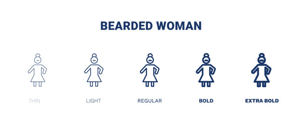 Fototapeta na wymiar bearded woman icon. Thin, light, regular, bold, black bearded woman icon set from people and relation collection. Outline vector. Editable bearded woman symbol can be used web and mobile