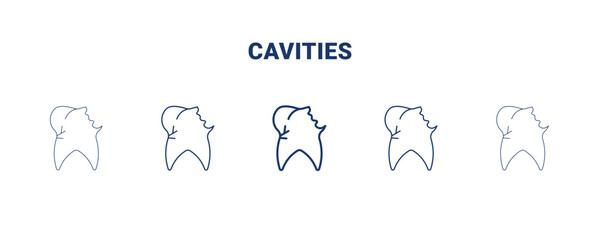 cavities icon. Thin, light, regular, bold, black cavities icon set from dental health collection. Editable cavities symbol can be used web and mobile