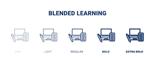blended learning icon. Thin, light, regular, bold, black blended learning icon set from distance learning collection. Editable blended learning symbol can be used web and mobile