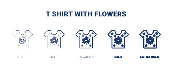 t shirt with flowers icon. Thin, light, regular, bold, black t shirt with flowers icon set from fashion and things  collection. Editable t shirt with flowers symbol can be used web and mobile
