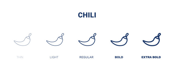 chili icon. Thin, light, regular, bold, black chili icon set from vegetables and fruits collection. Editable chili symbol can be used web and mobile