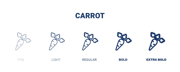 carrot icon. Thin, light, regular, bold, black carrot icon set from vegetables and fruits collection. Editable carrot symbol can be used web and mobile