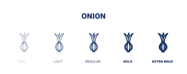onion icon. Thin, light, regular, bold, black onion icon set from vegetables and fruits collection. Editable onion symbol can be used web and mobile