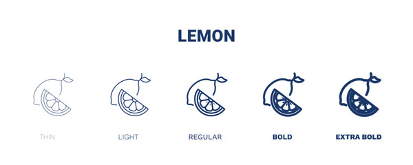 lemon icon. Thin, light, regular, bold, black lemon icon set from vegetables and fruits collection. Editable lemon symbol can be used web and mobile