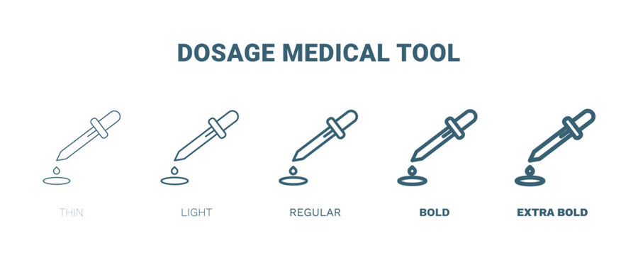 dosage medical tool icon. Thin, light, regular, bold, black dosage medical tool icon set from medical and healthcare collection. Editable dosage medical tool symbol can be used web and mobile